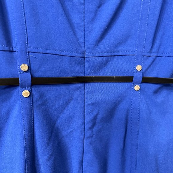 Calvin Klein | 12 Blue Belted Fitted Sheath Dress Career Ponte Knee Length - Picture 6 of 7